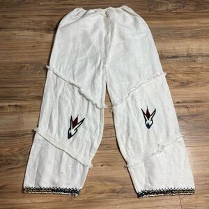Women’s White Boho Pants with Colorful Embroidery